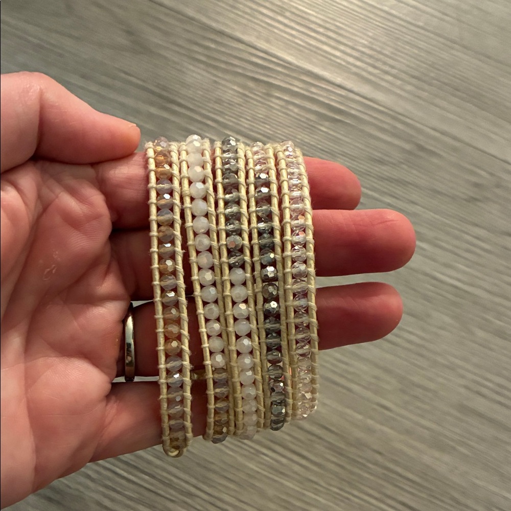 Victoria Emerson Cream and Silver Layered Wrap Bracelet